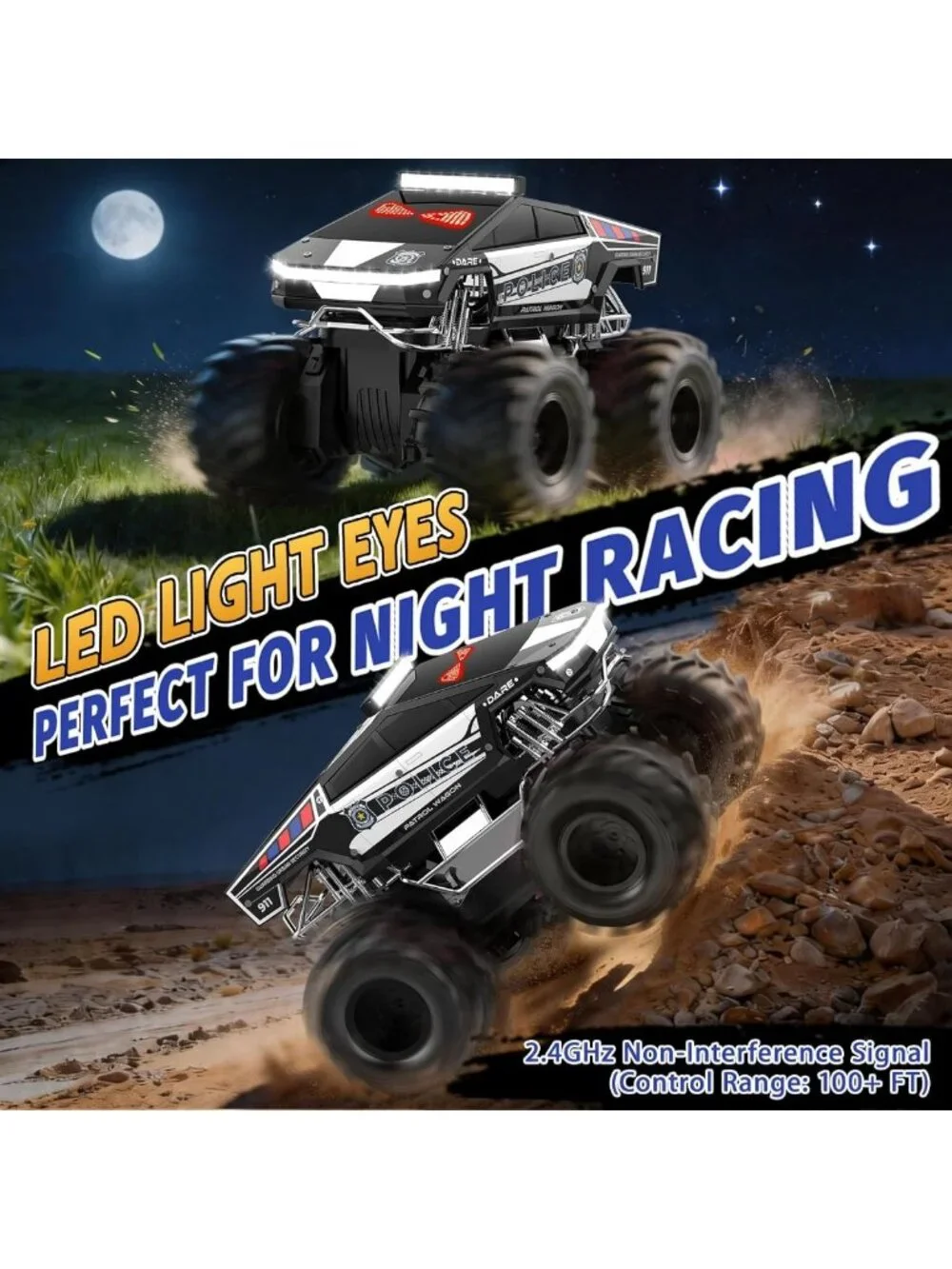 Amphibious Remote Control Car with LED Eyes, 4WD All-Terrain Toy for Kids 6-12